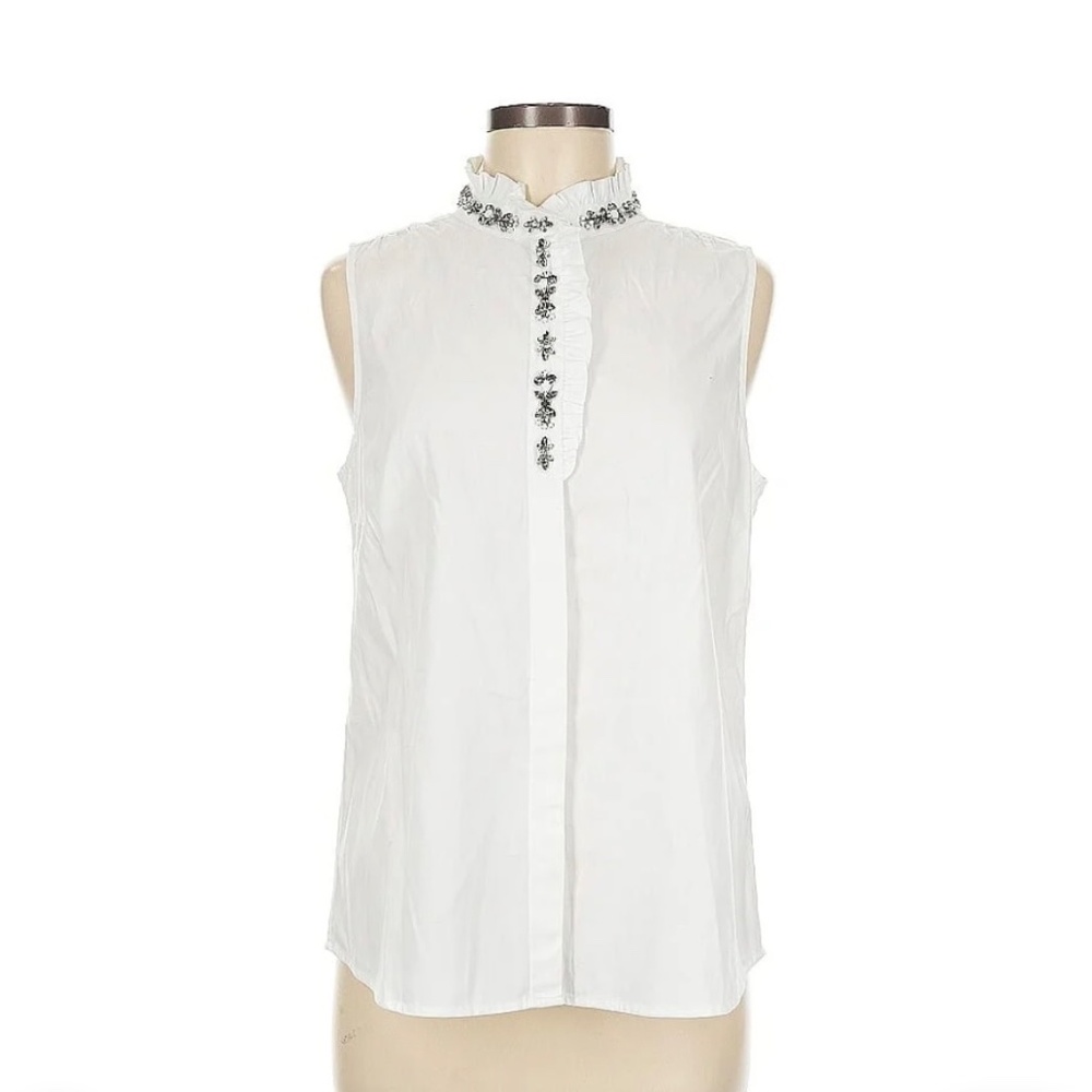 J. Crew Women's Sleeveless White Blouse Embellished Jewel Collar Size 12 - Picture 15 of 15
